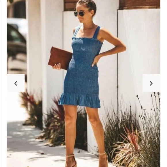 pocket denim dress Lana Roux Women's Baggy Maxi Denim Overall Dress Medium Denim / Large